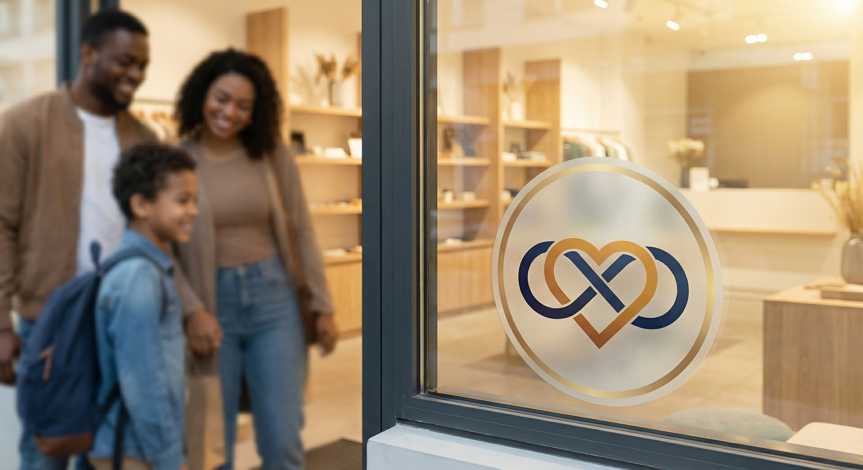 Family reassured by an autism-friendly storefront trust signal